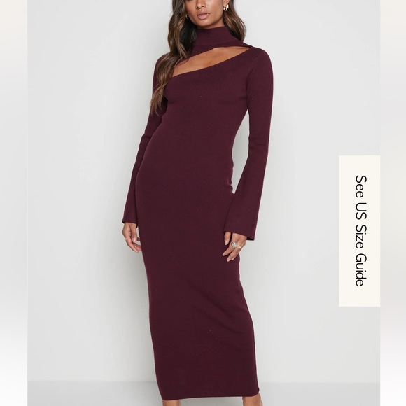 Pretty Lavish Shani Cut Out Knit Dress in burgundy - Picture 3 of 11